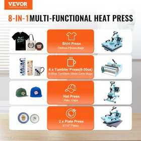 Heat Press Machine 15x15 i 5 i 1 med 30 oz tumbler Press T-shirts Grøn