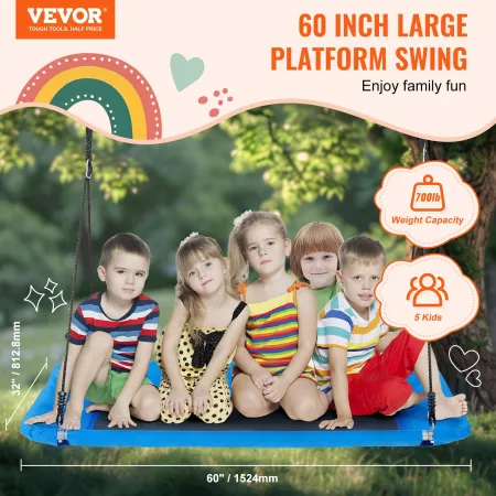 Platform Swing, 60 Inch Platform Tree Swing for Kids and Adults, 700lbs Weight Capacity Outdoor Swing, 900D Oxford Fabric Swing 