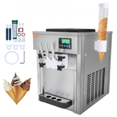 Commercial Soft Serve Ice Cream Machine 20L/H Yield 3 Flavor Countertop