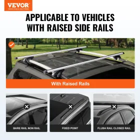 Universal Roof Rack Crossbar 47.2" Length for Vehicle w/ Raised Side Rail