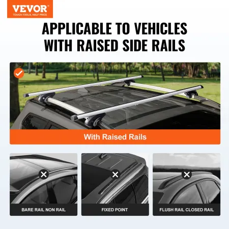 Universal Roof Rack Crossbar 119.9 cm Length for Vehicle w/ Raised Side Rail
