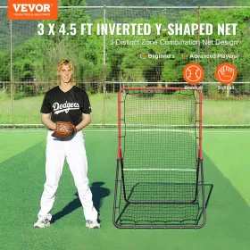 Baseball og softball rebounder Net 3x4,5 ft pitchback 3-vejs træner