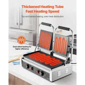 Commercial Panini Press Grill Electric Sandwich Maker Plate Flat