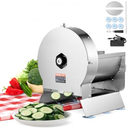 Electric Vegetable Slicer, 0-0.5"/0-12mm Thickness Adjustable Commercial Slicer Machine, Convertible to Manual, Stainless Steel