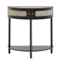 Half-moon Rattan Console Table with 2 Drawers, Rattan Entryway Table with Natural Rattan Sliding Door, Console Table with Storag