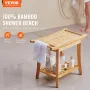 Bamboo Shower Bench, 24 x 13.8 x 18.9 in, Waterproof Shower Stool Chair with Storage Shelf Handle, 300 lbs Load Capacity Spa Bat