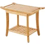 Bamboo Shower Bench, 24 x 13.8 x 18.9 in, Waterproof Shower Stool Chair with Storage Shelf Handle, 300 lbs Load Capacity Spa Bat