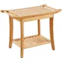 Bamboo Shower Bench, 24 x 13.8 x 18.9 in, Waterproof Shower Stool Chair with Storage Shelf Handle, 300 lbs Load Capacity Spa Bat