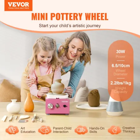 Mini Pottery Wheel, 0-320RPM Adjustable Speed Detachable Basin Forming Machine, 2.56in/3.94in 2 Turntables Electric Ceramic Whee