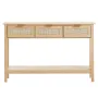 Rattan Console Table with 3 Storage Drawers, Rattan Entryway Table with Natural Rattan Sliding Door, Console Sofa Table for Livi