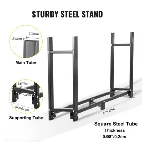 Firewood Log Rack, 6ft Firewood Rack Outdoor, Black Firewood Rack stand, Steel Outdoor Wood Rack, Firewood Log Holder with Load