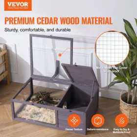 Tortoise Habitat, Wooden Tortoise House Indoor & Outdoor, Tortoise Enclosure with Hanging Light Stand, 2-Room Reptile Enclosure 