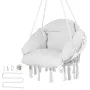 Hanging Hammock Swing Chair, Macramé Hanging Chair with Cushion and Mounting Hardware, Cotton Rope Swing Chair for Bedroom, Balc