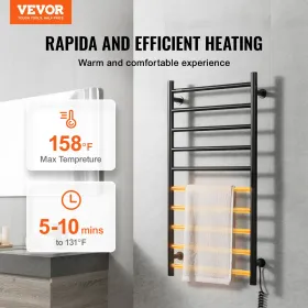 10 Bars Towel Warmer Rack, Wall Mounted Heated Towel Rack for Bathroom, IPX5 Waterpoof Towel Heater Rack with Timer & LED Displa