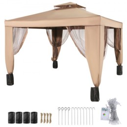 Gazebo 10x10ft Gazebo med myggenettets stålramme udendørs lysthus gårdhave telt Have vind udskiftning baldakin dobbelt niveau