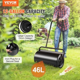 Lawn Roller, 13 Gallon Sand/Water Filled Yard Roller, Steel Sod Roller with Easy-turn Plug and U-Shaped Ergonomic Handle for
