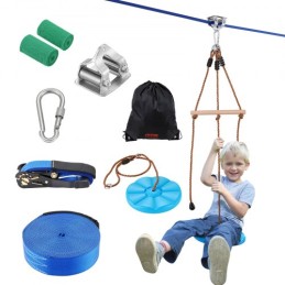 Zipline Kit til børn og voksen, 52 ft lynlåssæt op til 330 lb, baghaven udendørs hurtig opsætning Zipline, legeplads