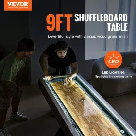 Shuffleboard Table, 9 ft LED Light Up Shuffleboard for Family Game Room, 2 in 1 Shuffleboard and Bowling Combo Game Set, with Sc