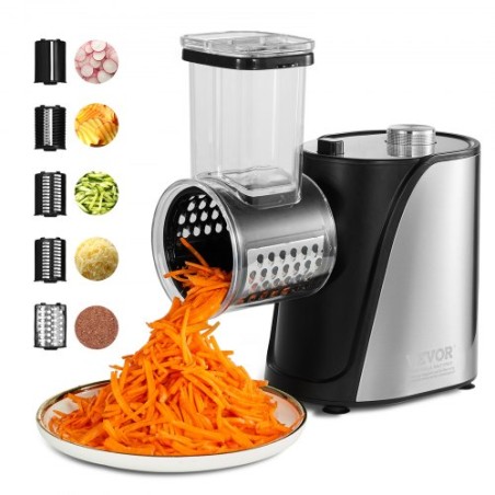 Electric Cheese Grater Salad Maker, 250W Salad Shooter, Electric Vegetable Slicer Shredder Chopper til frugter med 5