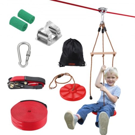 Zipline Kit for Kids and Adult, 65 ft Zip Line Kits Up to 330 lb, Backyard Outdoor Quick Setup Zipline, Playground