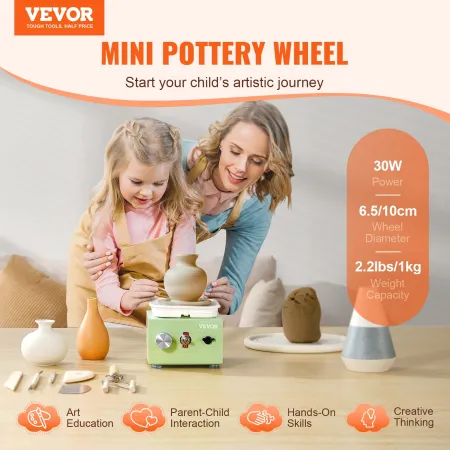 Mini Pottery Wheel, 0-320RPM Adjustable Speed Detachable Basin Forming Machine, 2.56in/3.94in 2 Turntables Electric Ceramic Whee