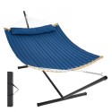 Two Person Hammock with Stand Included, Double Hammock with Curved Spreader Bar and Detachable Pillow and Portable Carrying