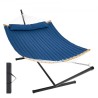 Two Person Hammock with Stand Included, Double Hammock with Curved Spreader Bar and Detachable Pillow and Portable Carrying
