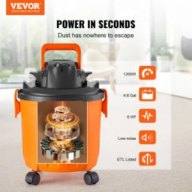 Shop Vacuum Wet And Dry, 5 Gallon 6 Peak HP Wet/Dry Vac, Powerful Suction with Blower Function with Attachments 2-in-1 Crevice N