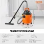 Shop Vacuum Wet And Dry, 5 Gallon 6 Peak HP Wet/Dry Vac, Powerful Suction with Blower Function with Attachments 2-in-1 Crevice N
