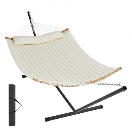 Double Quilted Fabric Hammock Two Person Hammock with Stand 480lb Capacity