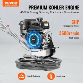 Power Walk-Behind Cement Trowel 24â€ 6HP Gas-Powered with Float Pan Blade