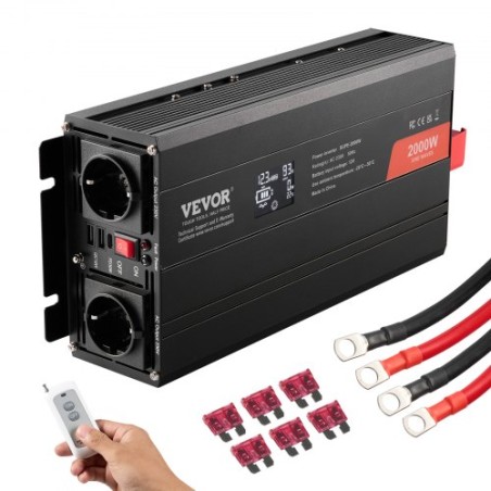 Pure Sine Wave Power Inverter 2000W DC12V to AC230V LCD Remote Control CE