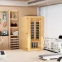 Far Infrared Wooden Sauna, Room Home Sauna Spa for 1 to 2 Person, Low EMF Far Infrared Hemlock Wood Sauna with Tempered Glass Do