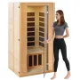 Far Infrared Wooden Sauna, Room Home Sauna Spa for 1 to 2 Person, Low EMF Far Infrared Hemlock Wood Sauna with Tempered Glass Do
