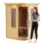Far Infrared Wooden Sauna, Room Home Sauna Spa for 2 Person, Low EMF Far Infrared Hemlock Wood Sauna with Tempered Glass Door & 