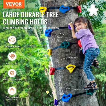 Ninja Tree Climbing Kit, 20 Tree Climbing Holds and 6 Ratchet Straps, Large Climbing Rocks for Kids and Adults Climber, Various 