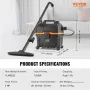 Wet/Dry Shop Vacuum, 15L 5 Peak HP, Efficient Suction & Blower w/ Nozzle,Casters, Portable Shop Vacuum with Attachments, Lightwe