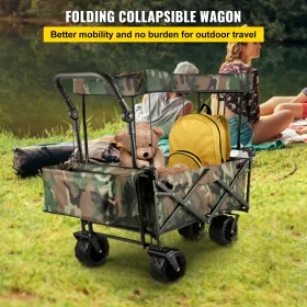 Collapsible Wagon Cart Camouflage, Foldable Wagon Cart Removable Canopy 600D Oxford Cloth, Collapsible Wagon Oversized Wheels,