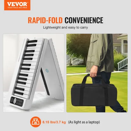 61 Key Folding Keyboard Piano, Bluetooth & MIDI, Portable Electronic Digital Foldable Piano with Sustain Pedal Touch Sensitive L