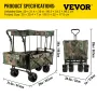 Collapsible Wagon Cart Camouflage, Foldable Wagon Cart Removable Canopy 600D Oxford Cloth, Collapsible Wagon Oversized Wheels, P