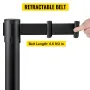 Crowd Control Stanchion, Set of 4 Pieces Stanchion Set, Stanchion Set with 6.6 ft/2 m Black Retractable Belt, Black Crowd