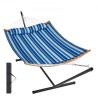 Two Person Hammock with Stand Included, Double Hammock with Curved Spreader Bar and Detachable Pillow and Portable Carrying