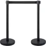 Crowd Control Stanchion, Set of 4 Pieces Stanchion Set, Stanchion Set with 6.6 ft/2 m Black Retractable Belt, Black Crowd