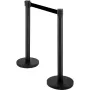 Crowd Control Stanchion, Set of 4 Pieces Stanchion Set, Stanchion Set with 6.6 ft/2 m Black Retractable Belt, Black Crowd