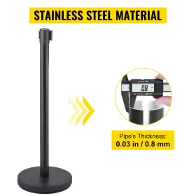 Crowd Control Stanchion, Set of 6 Pieces Stanchion Set, Stanchion Set w/ 6.6 ft/2 m Red Retractable Belt, Black Crowd Control