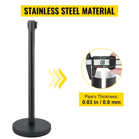 Crowd Control Stanchion, Set of 6 Pieces Stanchion Set, Stanchion Set with 6.6 ft/2 m Red Retractable Belt, Black Crowd Control 