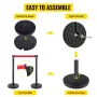 Crowd Control Stanchion, Set of 6 Pieces Stanchion Set, Stanchion Set with 6.6 ft/2 m Red Retractable Belt, Black Crowd Control 