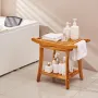 Teak Shower Bench, 22 x 14.4 x 18.5 in, Waterproof Wood Shower Stool with Storage Shelf Handle Non-Slip Feet, 300 lbs Maximum Lo