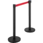 Crowd Control Stanchion, Set of 6 Pieces Stanchion Set, Stanchion Set with 6.6 ft/2 m Red Retractable Belt, Black Crowd Control 