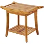 Teak Shower Bench, 22 x 14.4 x 18.5 in, Waterproof Wood Shower Stool with Storage Shelf Handle Non-Slip Feet, 300 lbs Maximum Lo
